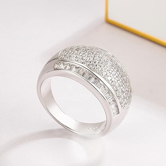 Dankadi Luxury Women Platinum Plated Solid 925 Sterling Silver Ring 5A Cubic Zircon Inlaid Dense Wedding Ring Sizes 6-10# Fashion Jewelry Gift Party Accessories