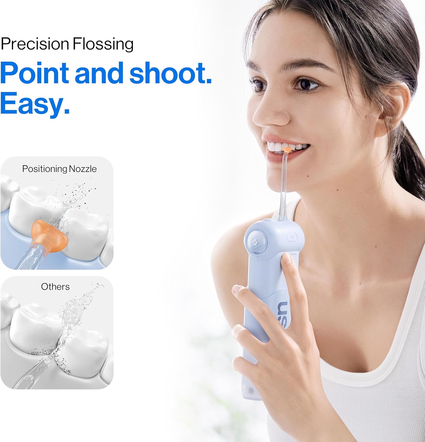 usmile C10 Portable Water Flosser – Travel-Friendly, 95-Day Battery, 4 Modes, 360° Nozzle, 180ml Tank, IPX7 Waterproof, Dentist-Recommended for Braces, Implants & Sensitive Gums (Blue)