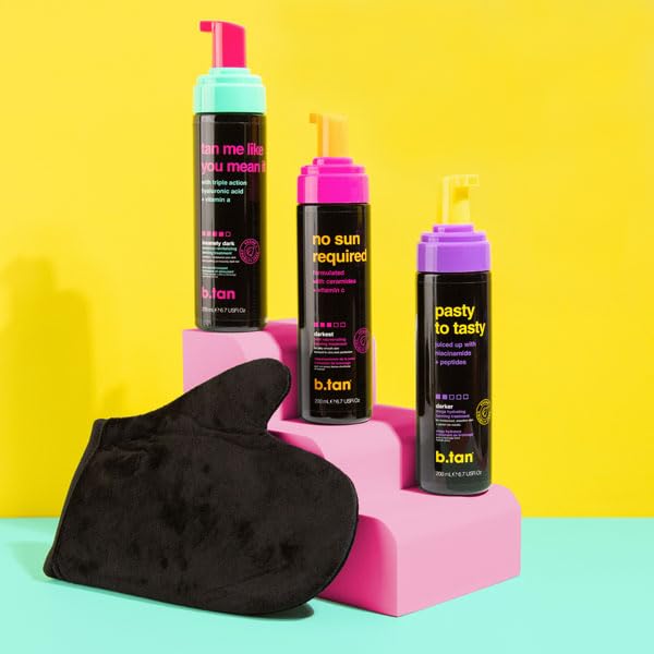 b.tan Dark Self Tanner Mousse | Get Tanned - Best, 1 Hour Express Sunless Tanning Foam, No Fake Tan Smell, Ultra Dark Bronzing Glow, Face & Body, Vegan, Cruelty Free, 6.7 Fl Oz