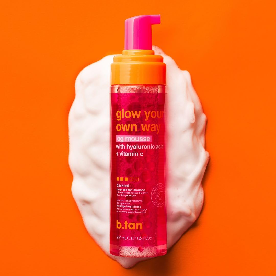 b.tan Dark Self Tanner Mousse | Get Tanned - Best, 1 Hour Express Sunless Tanning Foam, No Fake Tan Smell, Ultra Dark Bronzing Glow, Face & Body, Vegan, Cruelty Free, 6.7 Fl Oz