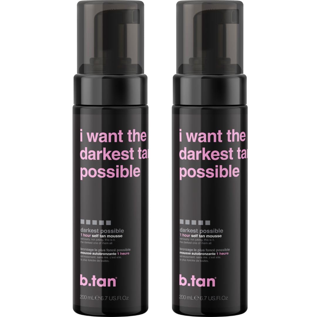 b.tan Dark Self Tanner Mousse | Get Tanned - Best, 1 Hour Express Sunless Tanning Foam, No Fake Tan Smell, Ultra Dark Bronzing Glow, Face & Body, Vegan, Cruelty Free, 6.7 Fl Oz