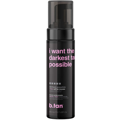 b.tan Dark Self Tanner Mousse | Get Tanned - Best, 1 Hour Express Sunless Tanning Foam, No Fake Tan Smell, Ultra Dark Bronzing Glow, Face & Body, Vegan, Cruelty Free, 6.7 Fl Oz