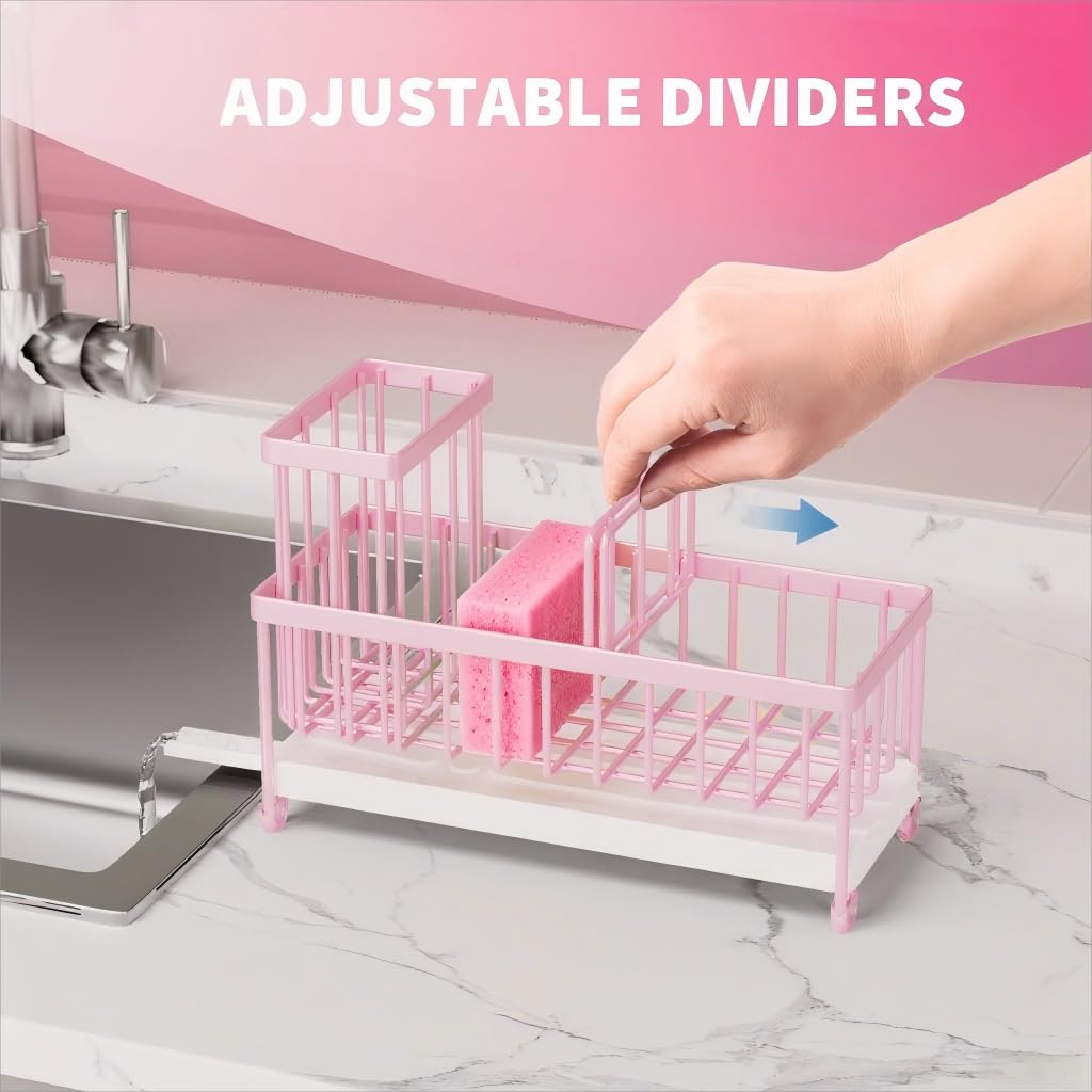 Cisily Black Sponge Holder for Kitchen Sink, Sink Caddy Organizer with High Brush Holder, Kitchen Countertop Organizers and Storage Essentials, Rustproof 304 Stainless Steel, Soap Dispenser Organize