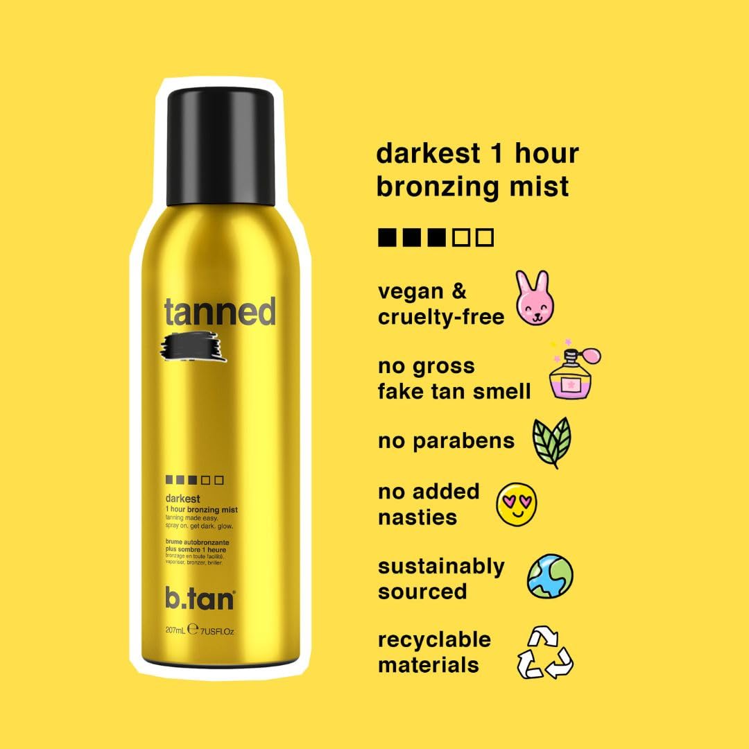 b.tan Dark Self Tanner Mousse | Get Tanned - Best, 1 Hour Express Sunless Tanning Foam, No Fake Tan Smell, Ultra Dark Bronzing Glow, Face & Body, Vegan, Cruelty Free, 6.7 Fl Oz