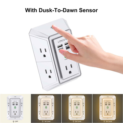 Wall Charger, Surge Protector, QINLIANF 5 Outlet Extender with 4 USB Charging Ports (4.8A Total) 3-Sided 1680J Power Strip Multi Plug Adapter Spaced for Home Travel Office (3U1C)