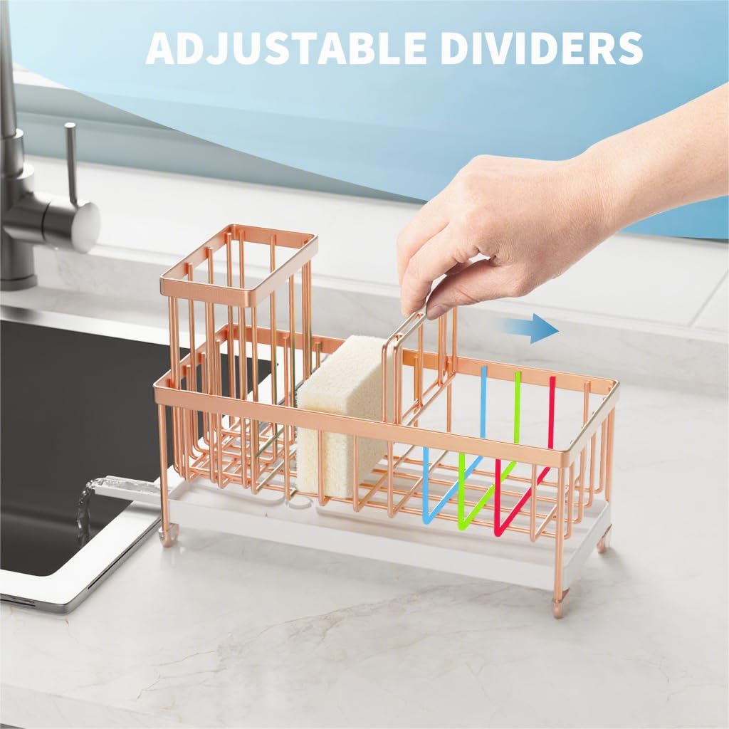 Cisily Black Sponge Holder for Kitchen Sink, Sink Caddy Organizer with High Brush Holder, Kitchen Countertop Organizers and Storage Essentials, Rustproof 304 Stainless Steel, Soap Dispenser Organize