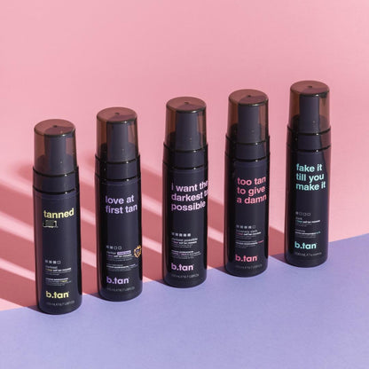 b.tan Dark Self Tanner Mousse | Get Tanned - Best, 1 Hour Express Sunless Tanning Foam, No Fake Tan Smell, Ultra Dark Bronzing Glow, Face & Body, Vegan, Cruelty Free, 6.7 Fl Oz