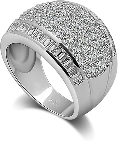 Dankadi Luxury Women Platinum Plated Solid 925 Sterling Silver Ring 5A Cubic Zircon Inlaid Dense Wedding Ring Sizes 6-10# Fashion Jewelry Gift Party Accessories