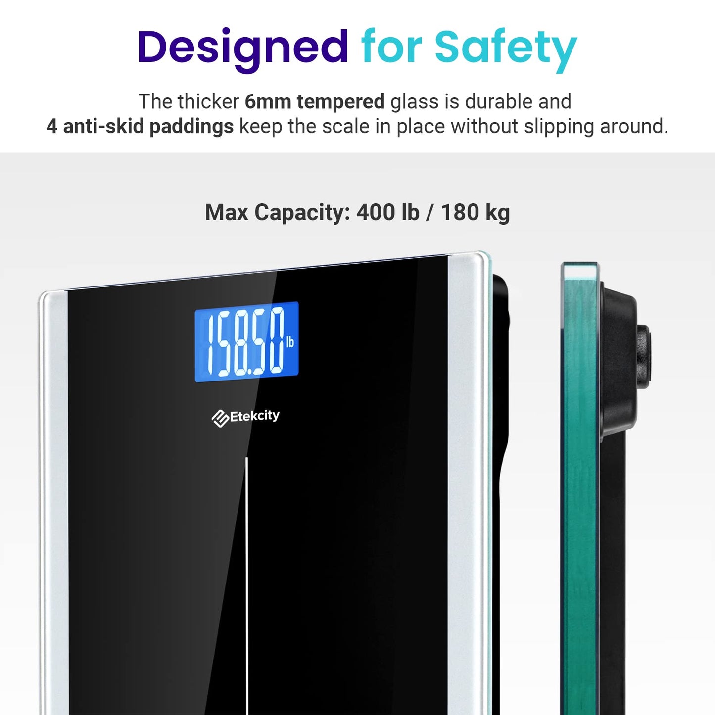 Etekcity Digital Body Weight Bathroom Scale, Large Blue LCD Backlight Display, High Precision Measurements,6mm Tempered Glass, 400 Pounds