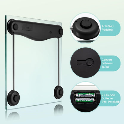 Etekcity Digital Body Weight Bathroom Scale, Large Blue LCD Backlight Display, High Precision Measurements,6mm Tempered Glass, 400 Pounds