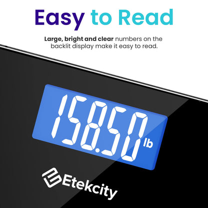 Etekcity Digital Body Weight Bathroom Scale, Large Blue LCD Backlight Display, High Precision Measurements,6mm Tempered Glass, 400 Pounds