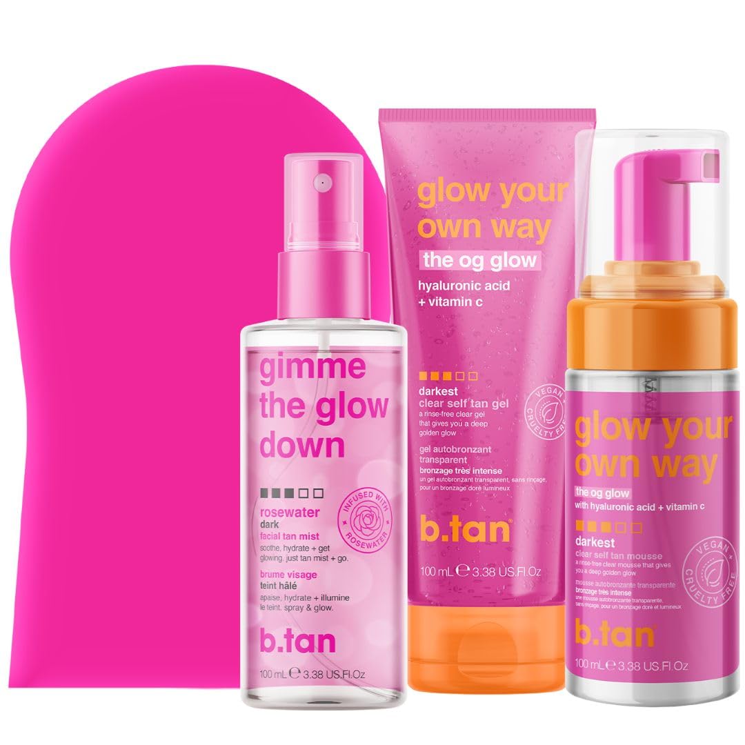 b.tan Dark Self Tanner Mousse | Get Tanned - Best, 1 Hour Express Sunless Tanning Foam, No Fake Tan Smell, Ultra Dark Bronzing Glow, Face & Body, Vegan, Cruelty Free, 6.7 Fl Oz