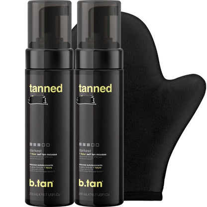 b.tan Dark Self Tanner Mousse | Get Tanned - Best, 1 Hour Express Sunless Tanning Foam, No Fake Tan Smell, Ultra Dark Bronzing Glow, Face & Body, Vegan, Cruelty Free, 6.7 Fl Oz