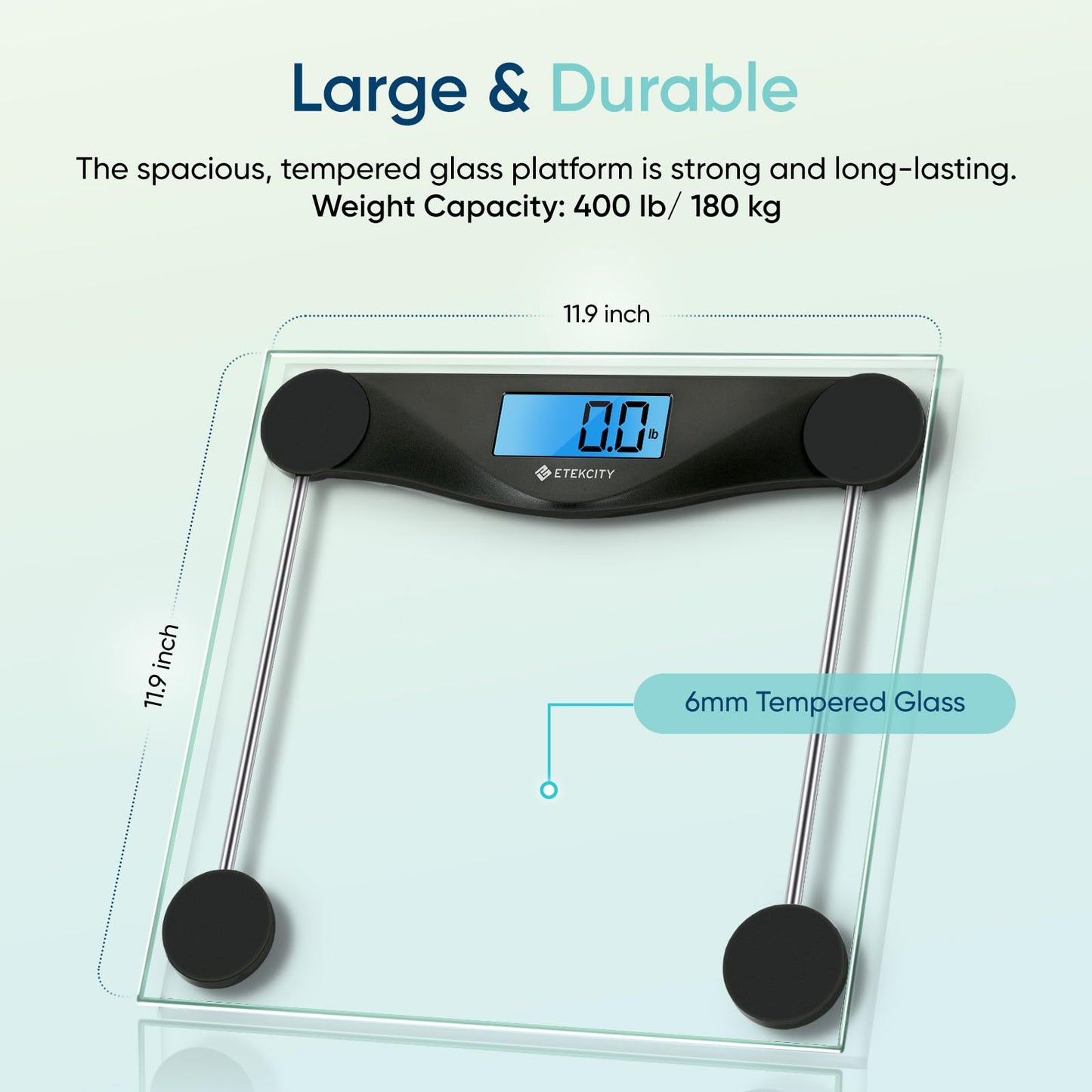 Etekcity Digital Body Weight Bathroom Scale, Large Blue LCD Backlight Display, High Precision Measurements,6mm Tempered Glass, 400 Pounds