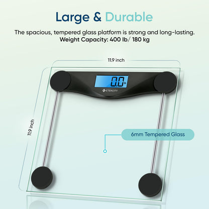Etekcity Digital Body Weight Bathroom Scale, Large Blue LCD Backlight Display, High Precision Measurements,6mm Tempered Glass, 400 Pounds
