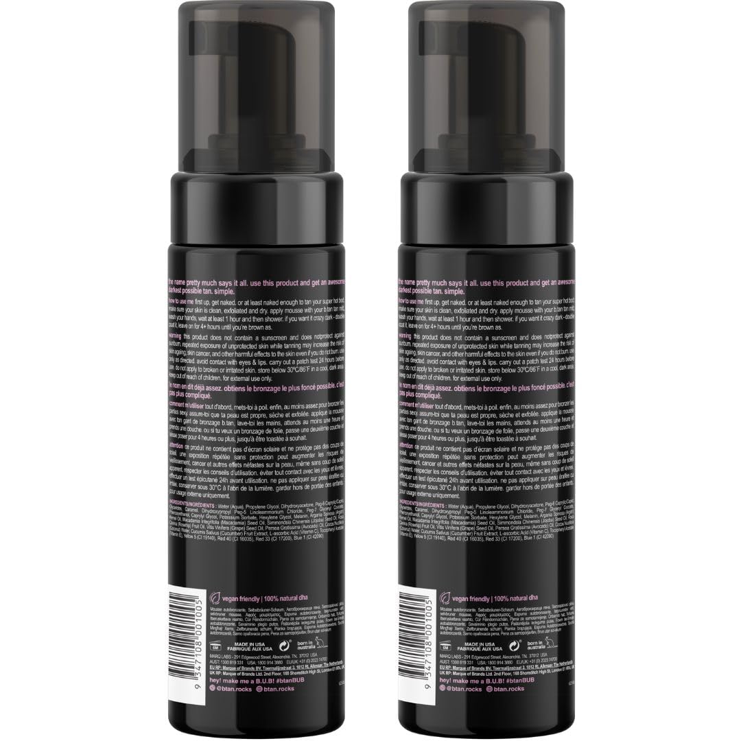 b.tan Dark Self Tanner Mousse | Get Tanned - Best, 1 Hour Express Sunless Tanning Foam, No Fake Tan Smell, Ultra Dark Bronzing Glow, Face & Body, Vegan, Cruelty Free, 6.7 Fl Oz