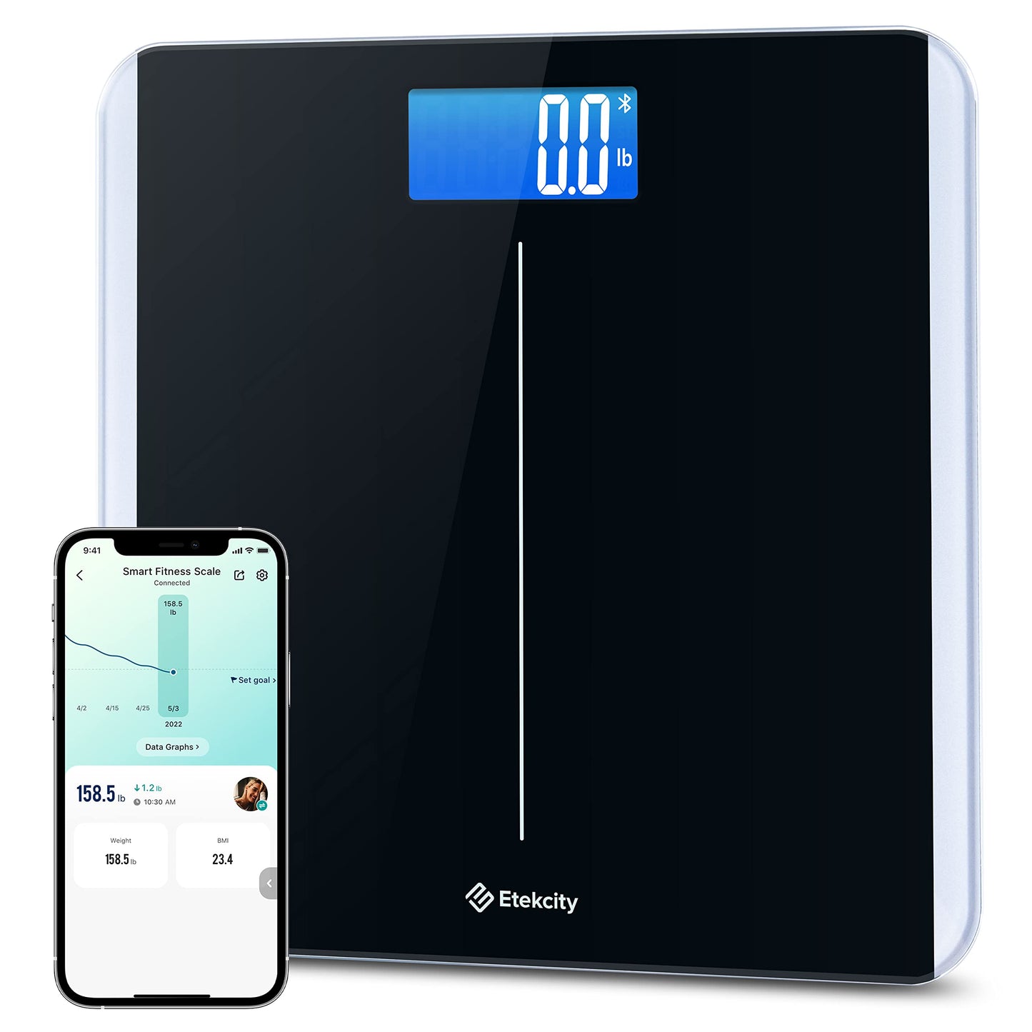 Etekcity Digital Body Weight Bathroom Scale, Large Blue LCD Backlight Display, High Precision Measurements,6mm Tempered Glass, 400 Pounds