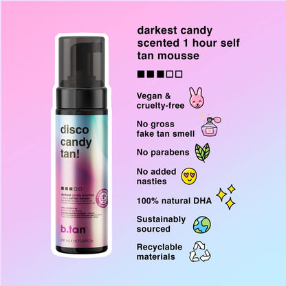 b.tan Dark Self Tanner Mousse | Get Tanned - Best, 1 Hour Express Sunless Tanning Foam, No Fake Tan Smell, Ultra Dark Bronzing Glow, Face & Body, Vegan, Cruelty Free, 6.7 Fl Oz