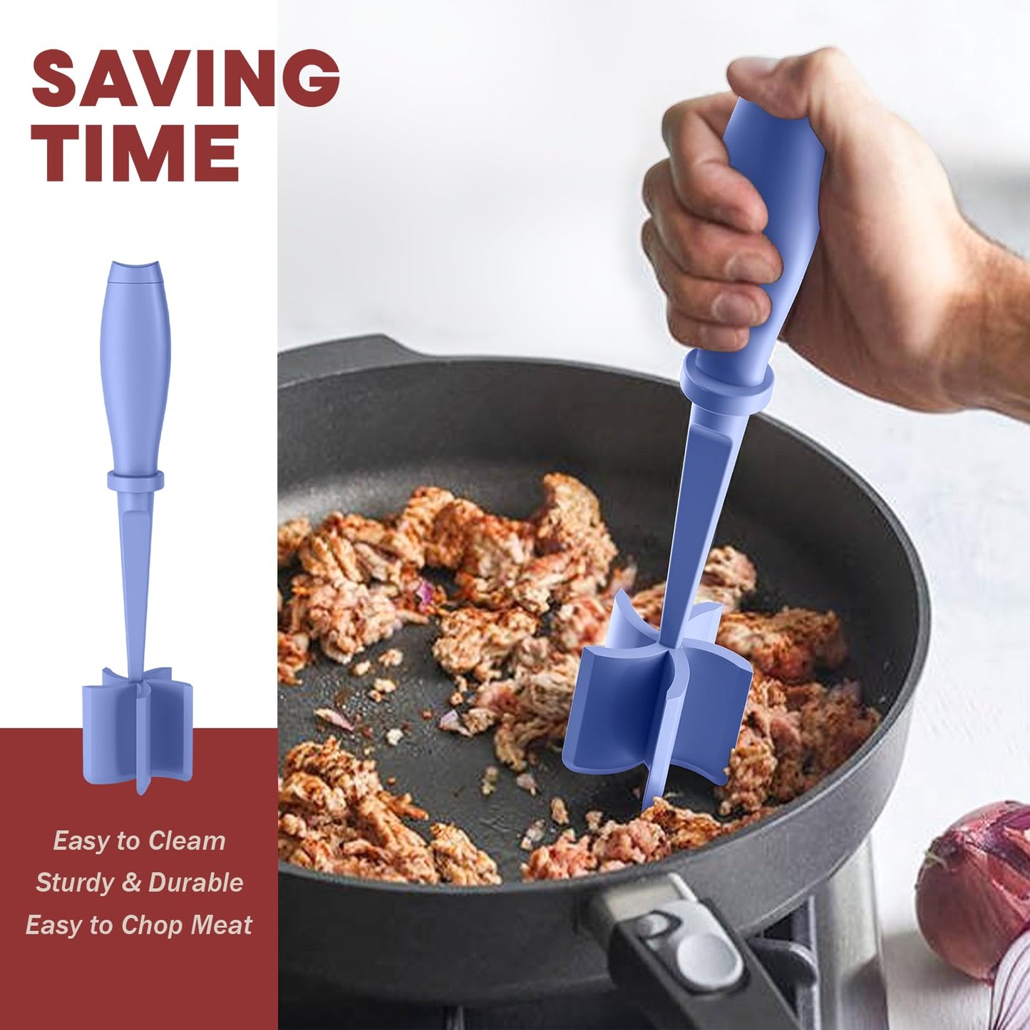 Meat Chopper, Hamburger Grinder, Premium Heat Resistant Smasher for Ground Beef, Burger Grinder Nylon Potato Mix Tool, Meat & Poultry Tenderizers-Black