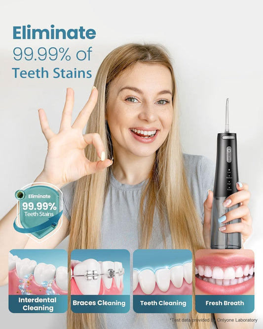 Onlyone Rechargeable Cordless Water Flosser with Adjustable Water Pressure for Daily Oral Care, Power Dental Flosser for Home and Travel Use, Portable Oral Irrigator for Sensitive Gums and Braces Care