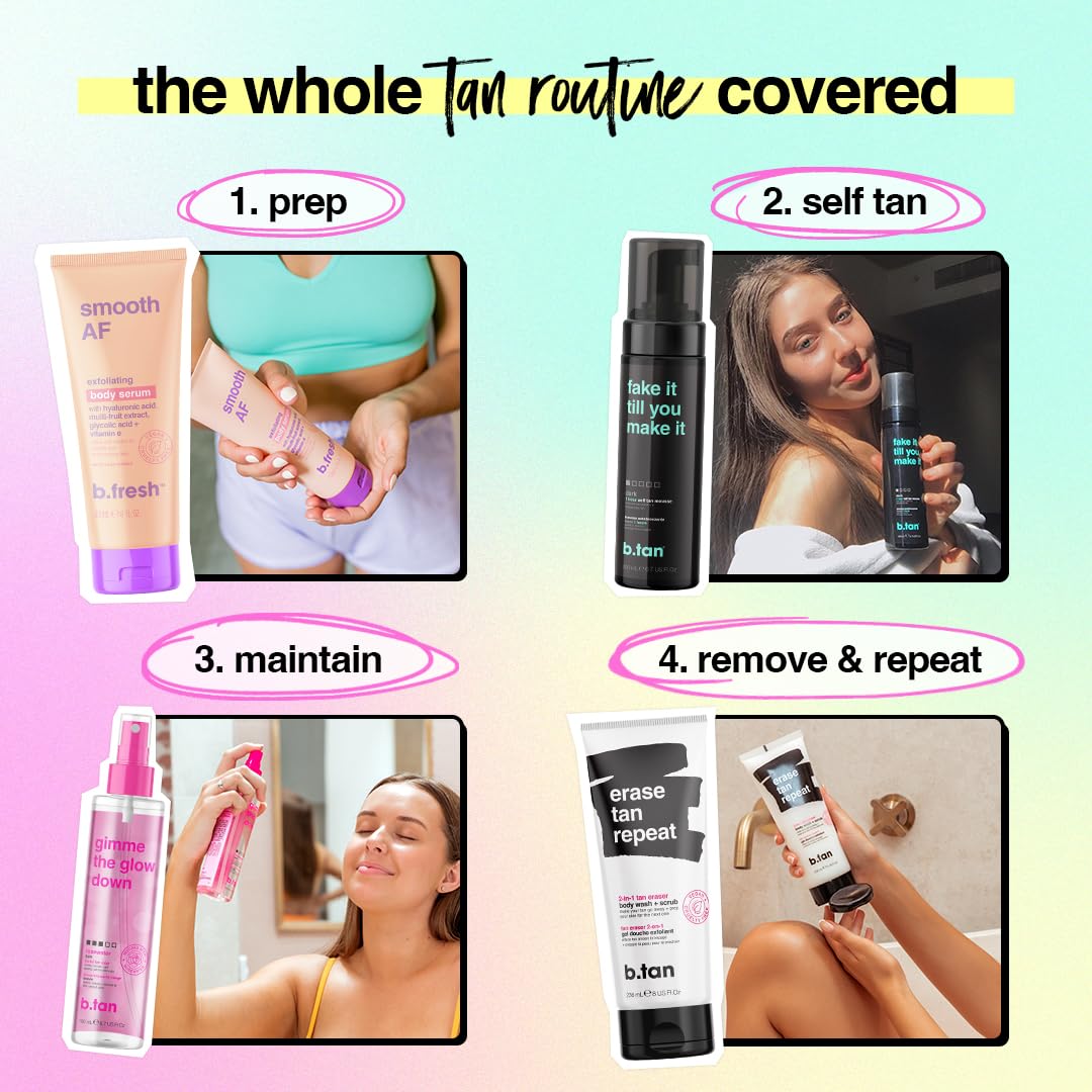 b.tan Dark Self Tanner Mousse | Get Tanned - Best, 1 Hour Express Sunless Tanning Foam, No Fake Tan Smell, Ultra Dark Bronzing Glow, Face & Body, Vegan, Cruelty Free, 6.7 Fl Oz