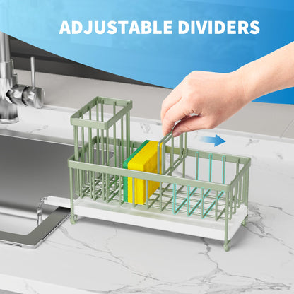 Cisily Black Sponge Holder for Kitchen Sink, Sink Caddy Organizer with High Brush Holder, Kitchen Countertop Organizers and Storage Essentials, Rustproof 304 Stainless Steel, Soap Dispenser Organize