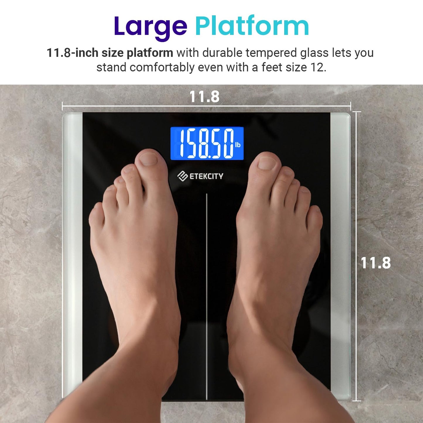 Etekcity Digital Body Weight Bathroom Scale, Large Blue LCD Backlight Display, High Precision Measurements,6mm Tempered Glass, 400 Pounds