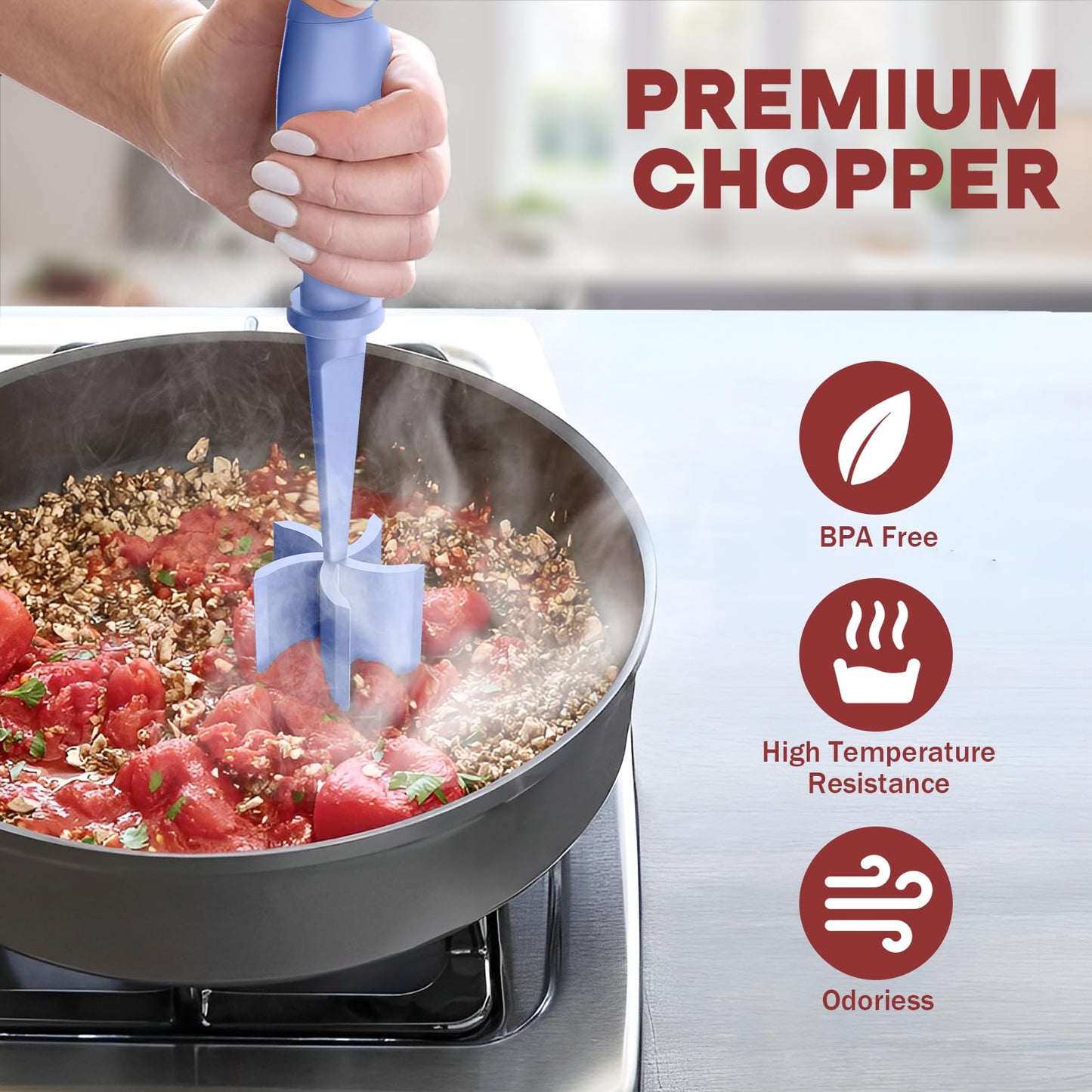 Meat Chopper, Hamburger Grinder, Premium Heat Resistant Smasher for Ground Beef, Burger Grinder Nylon Potato Mix Tool, Meat & Poultry Tenderizers-Black