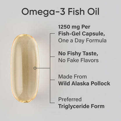 Sports Research® Omega-3 Fish Oil 1250 - Triple Strength Fish Oil Supplement from Wild Alaska Pollock - MSC Certified Sustainable · Non-GMO · Soy Free - 90 Softgel Capsules
