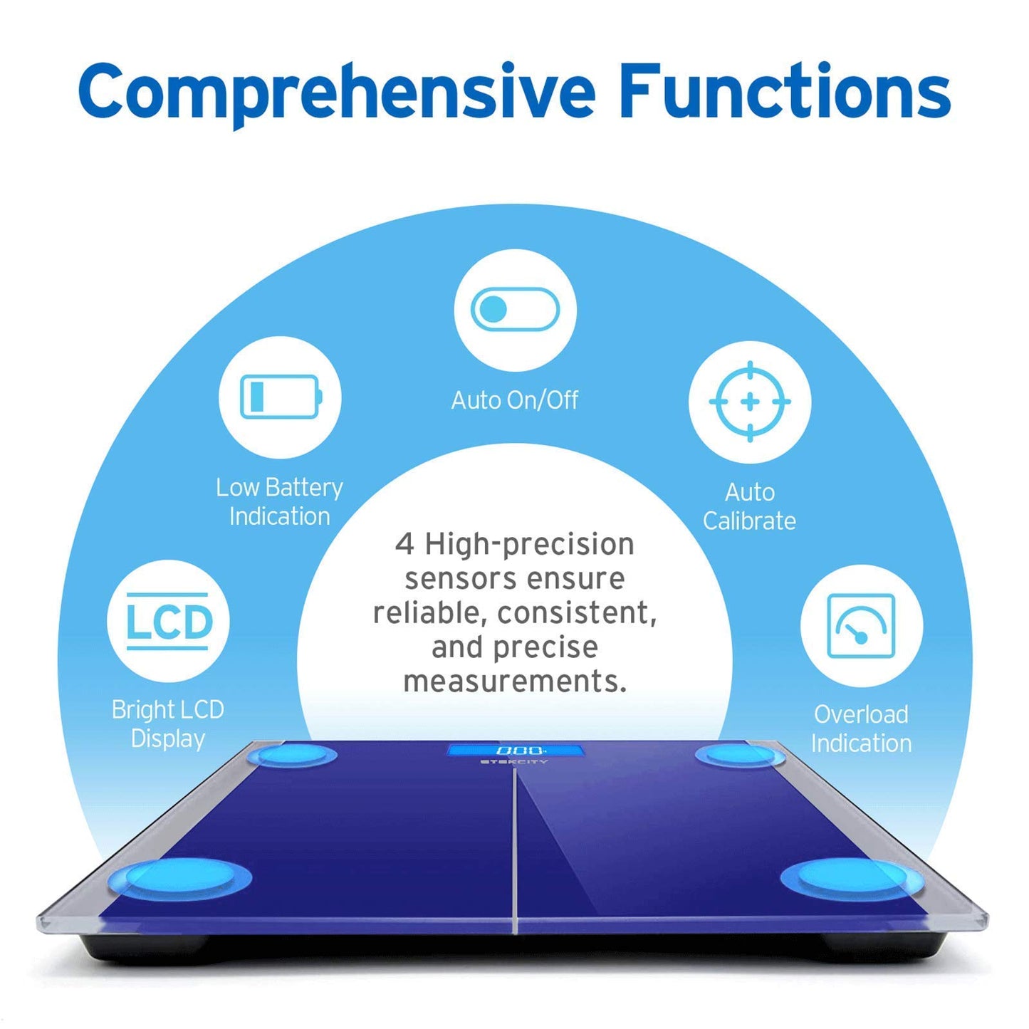 Etekcity Digital Body Weight Bathroom Scale, Large Blue LCD Backlight Display, High Precision Measurements,6mm Tempered Glass, 400 Pounds