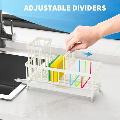 Cisily Black Sponge Holder for Kitchen Sink, Sink Caddy Organizer with High Brush Holder, Kitchen Countertop Organizers and Storage Essentials, Rustproof 304 Stainless Steel, Soap Dispenser Organize