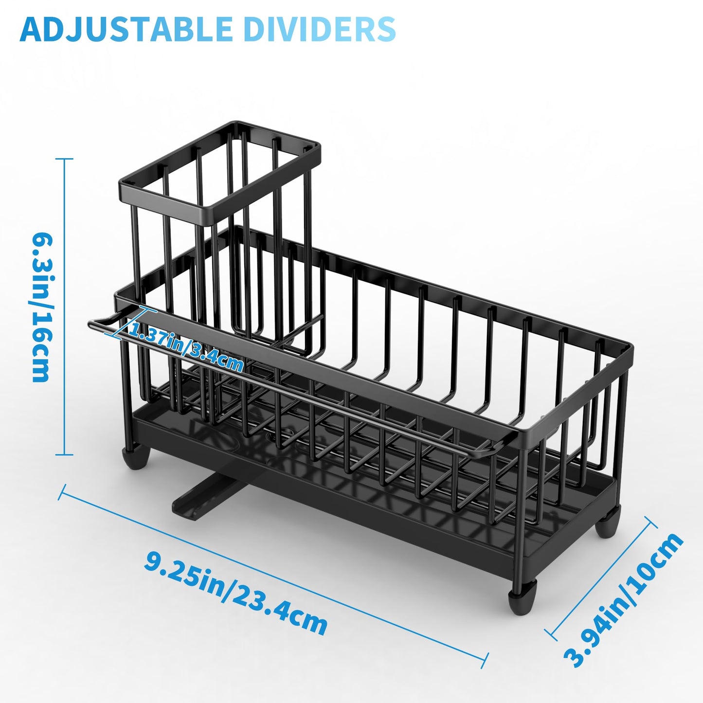 Cisily Black Sponge Holder for Kitchen Sink, Sink Caddy Organizer with High Brush Holder, Kitchen Countertop Organizers and Storage Essentials, Rustproof 304 Stainless Steel, Soap Dispenser Organize