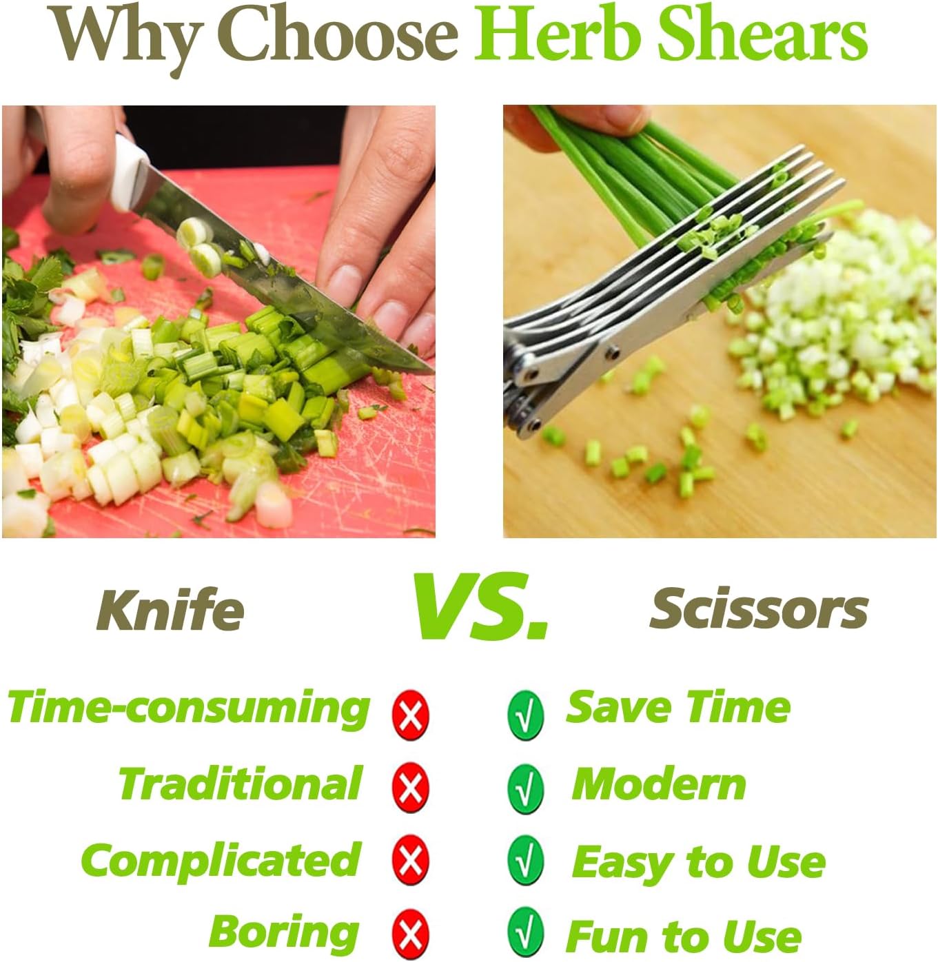2025 Upgraded Herb Scissors, Effortless Herb Shears Cutter Tool with Sharp Stainless Steel Blades for Fresh Herbs, Must-Have Kitchen & Cooking Gadget, Green
