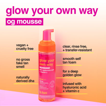 b.tan Dark Self Tanner Mousse | Get Tanned - Best, 1 Hour Express Sunless Tanning Foam, No Fake Tan Smell, Ultra Dark Bronzing Glow, Face & Body, Vegan, Cruelty Free, 6.7 Fl Oz