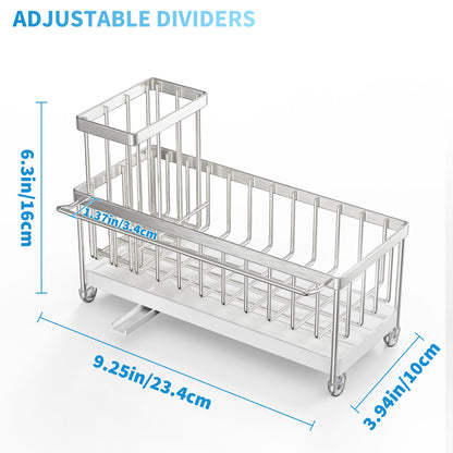 Cisily Black Sponge Holder for Kitchen Sink, Sink Caddy Organizer with High Brush Holder, Kitchen Countertop Organizers and Storage Essentials, Rustproof 304 Stainless Steel, Soap Dispenser Organize