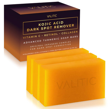 VALITIC Kojic Acid Dark Spot Remover Soap Bars with Vitamin C, Retinol, Collagen, Turmeric - Original Japanese Complex Infused with Hyaluronic Acid, Vitamin E, Shea Butter, Castile Olive Oil (2 Pack)