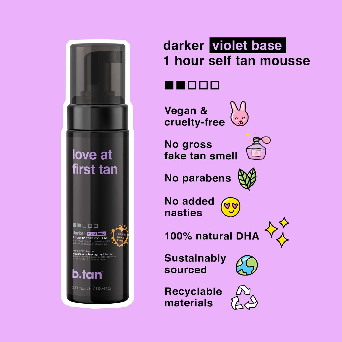 b.tan Dark Self Tanner Mousse | Get Tanned - Best, 1 Hour Express Sunless Tanning Foam, No Fake Tan Smell, Ultra Dark Bronzing Glow, Face & Body, Vegan, Cruelty Free, 6.7 Fl Oz