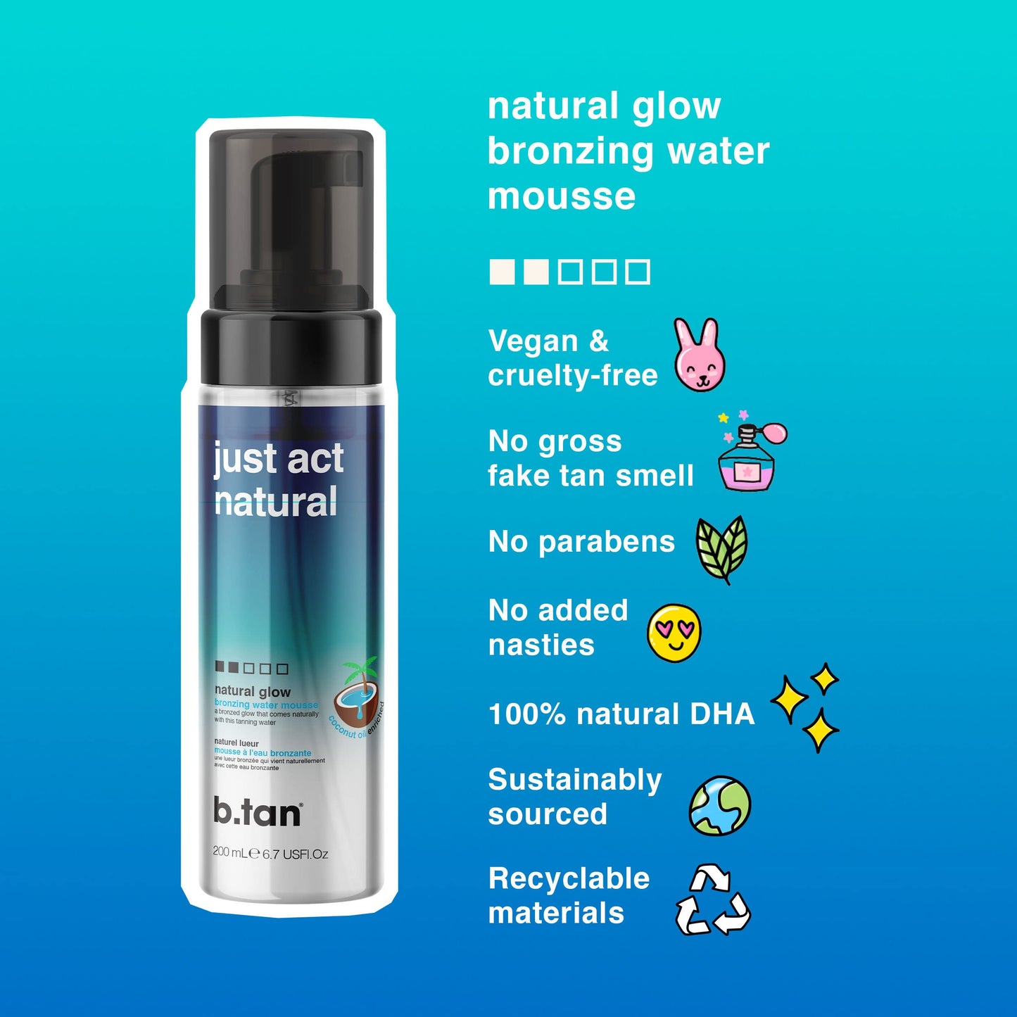 b.tan Dark Self Tanner Mousse | Get Tanned - Best, 1 Hour Express Sunless Tanning Foam, No Fake Tan Smell, Ultra Dark Bronzing Glow, Face & Body, Vegan, Cruelty Free, 6.7 Fl Oz