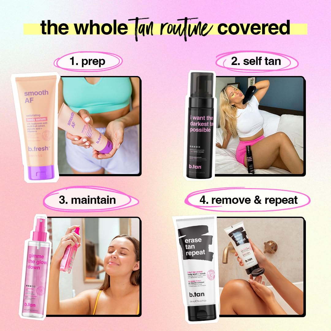 b.tan Dark Self Tanner Mousse | Get Tanned - Best, 1 Hour Express Sunless Tanning Foam, No Fake Tan Smell, Ultra Dark Bronzing Glow, Face & Body, Vegan, Cruelty Free, 6.7 Fl Oz