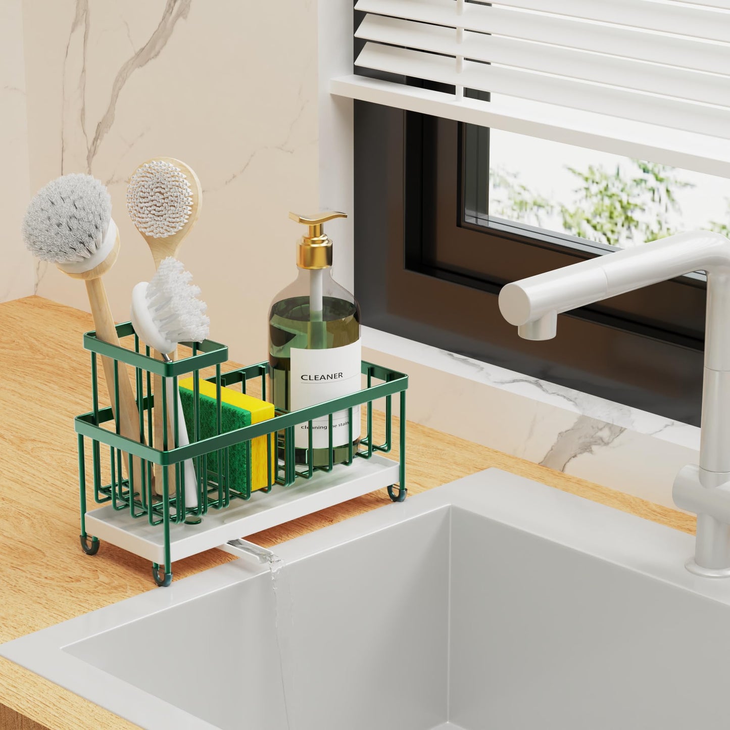 Cisily Black Sponge Holder for Kitchen Sink, Sink Caddy Organizer with High Brush Holder, Kitchen Countertop Organizers and Storage Essentials, Rustproof 304 Stainless Steel, Soap Dispenser Organize