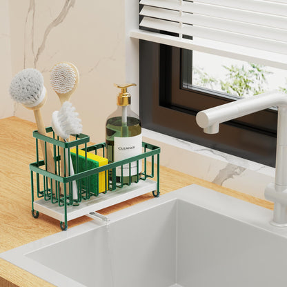 Cisily Black Sponge Holder for Kitchen Sink, Sink Caddy Organizer with High Brush Holder, Kitchen Countertop Organizers and Storage Essentials, Rustproof 304 Stainless Steel, Soap Dispenser Organize