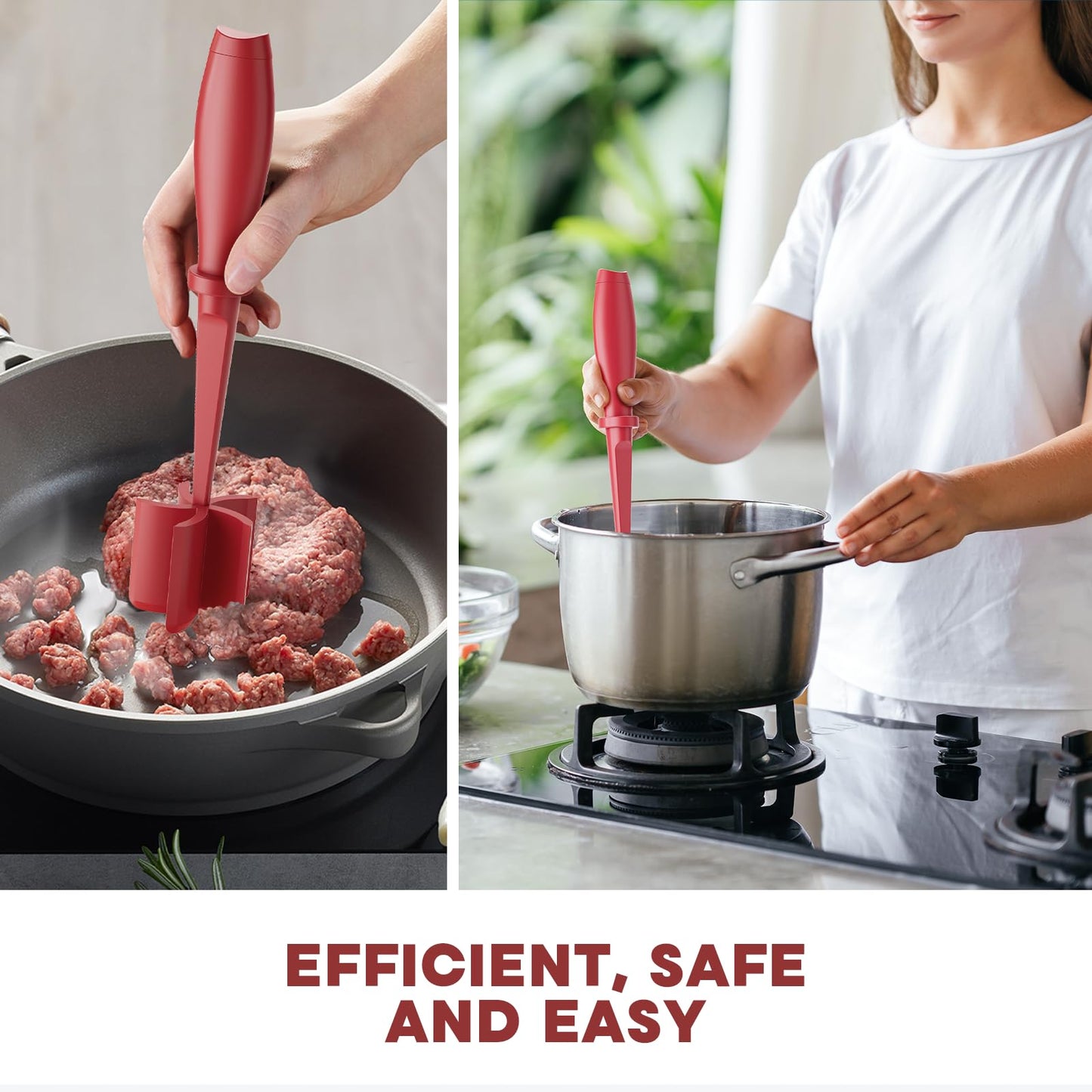 Meat Chopper, Hamburger Grinder, Premium Heat Resistant Smasher for Ground Beef, Burger Grinder Nylon Potato Mix Tool, Meat & Poultry Tenderizers-Black