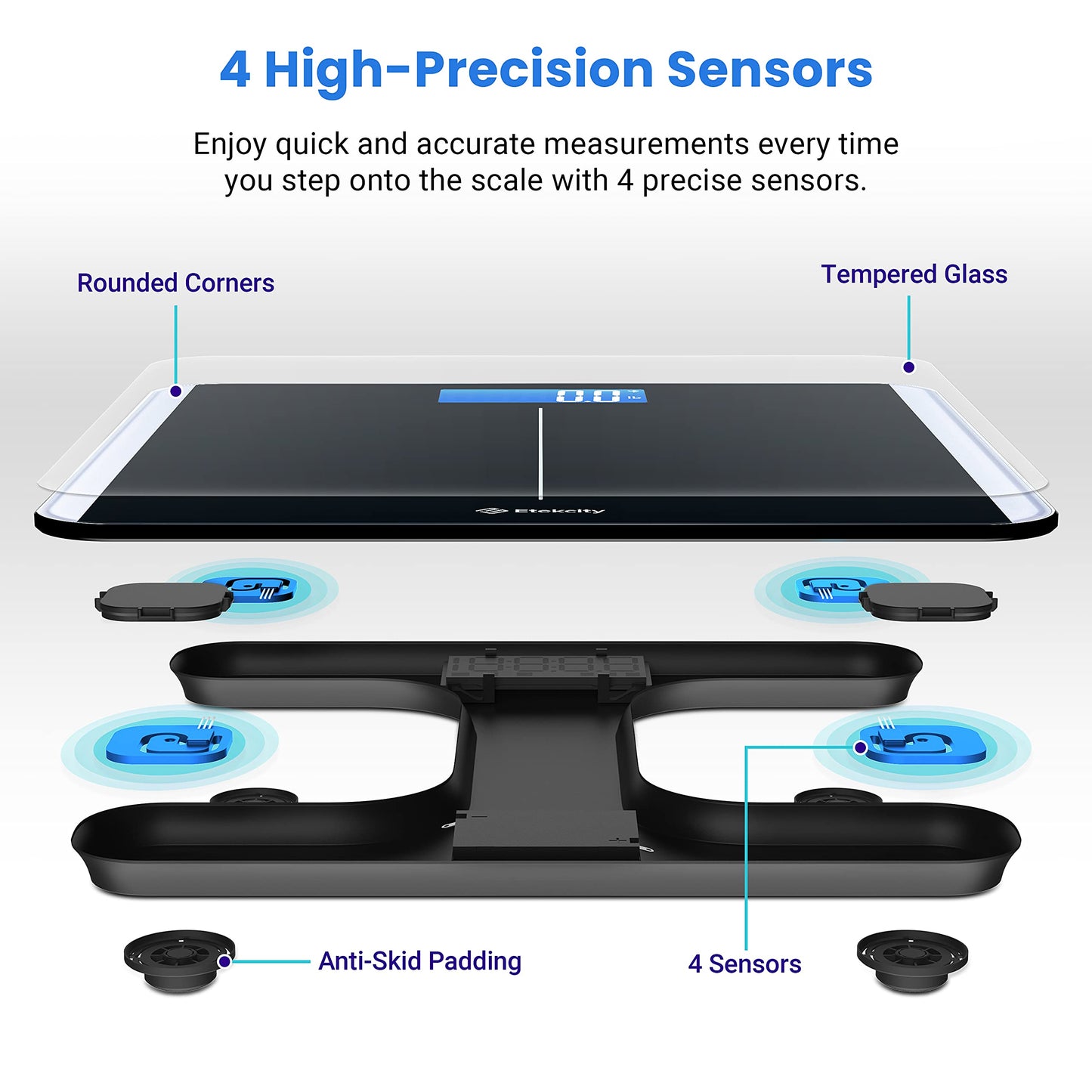 Etekcity Digital Body Weight Bathroom Scale, Large Blue LCD Backlight Display, High Precision Measurements,6mm Tempered Glass, 400 Pounds