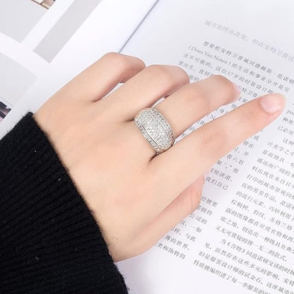 Dankadi Luxury Women Platinum Plated Solid 925 Sterling Silver Ring 5A Cubic Zircon Inlaid Dense Wedding Ring Sizes 6-10# Fashion Jewelry Gift Party Accessories