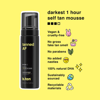 b.tan Dark Self Tanner Mousse | Get Tanned - Best, 1 Hour Express Sunless Tanning Foam, No Fake Tan Smell, Ultra Dark Bronzing Glow, Face & Body, Vegan, Cruelty Free, 6.7 Fl Oz