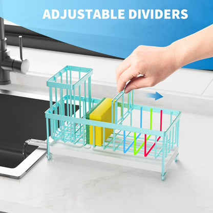 Cisily Black Sponge Holder for Kitchen Sink, Sink Caddy Organizer with High Brush Holder, Kitchen Countertop Organizers and Storage Essentials, Rustproof 304 Stainless Steel, Soap Dispenser Organize