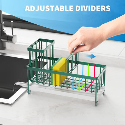 Cisily Black Sponge Holder for Kitchen Sink, Sink Caddy Organizer with High Brush Holder, Kitchen Countertop Organizers and Storage Essentials, Rustproof 304 Stainless Steel, Soap Dispenser Organize