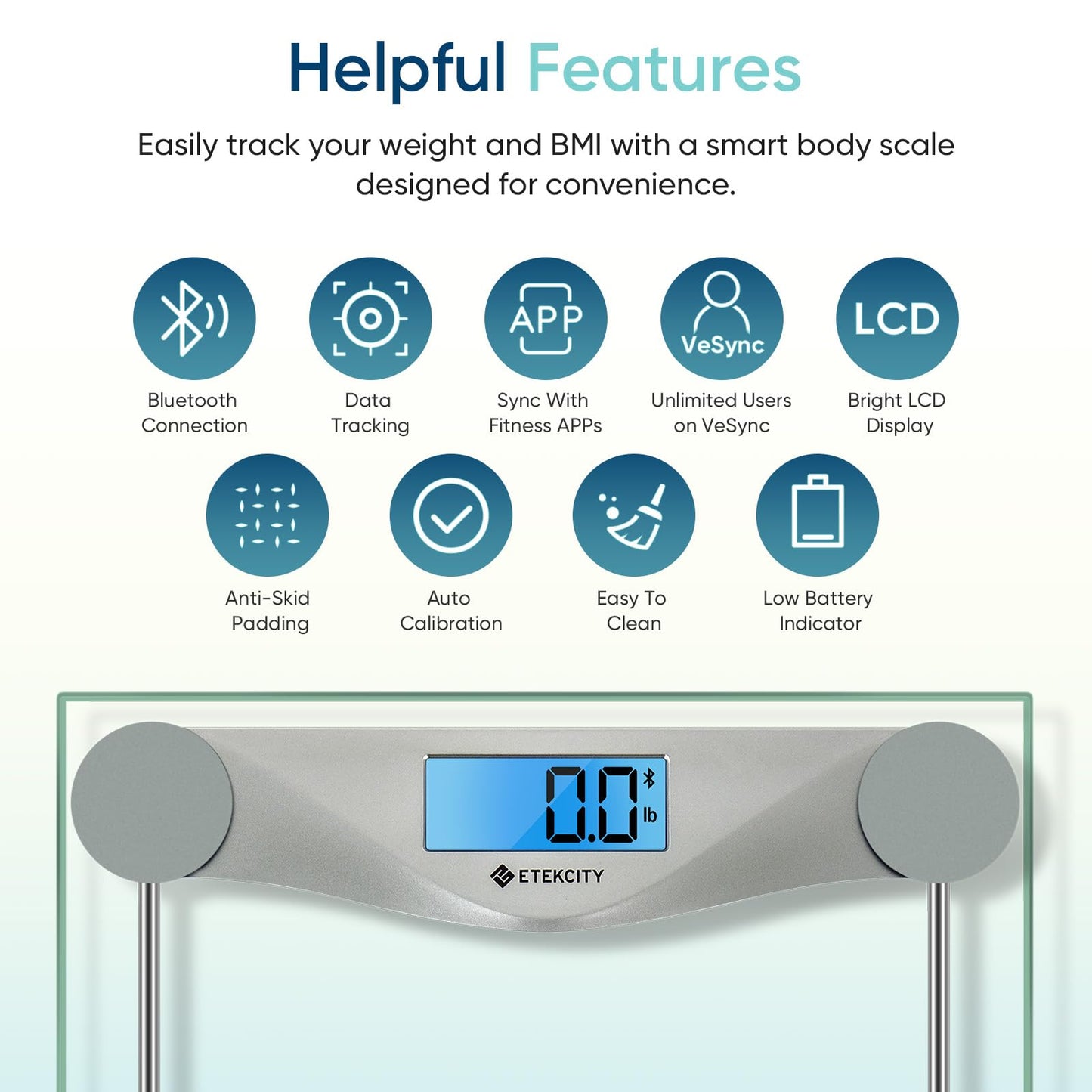 Etekcity Digital Body Weight Bathroom Scale, Large Blue LCD Backlight Display, High Precision Measurements,6mm Tempered Glass, 400 Pounds