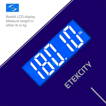Etekcity Digital Body Weight Bathroom Scale, Large Blue LCD Backlight Display, High Precision Measurements,6mm Tempered Glass, 400 Pounds