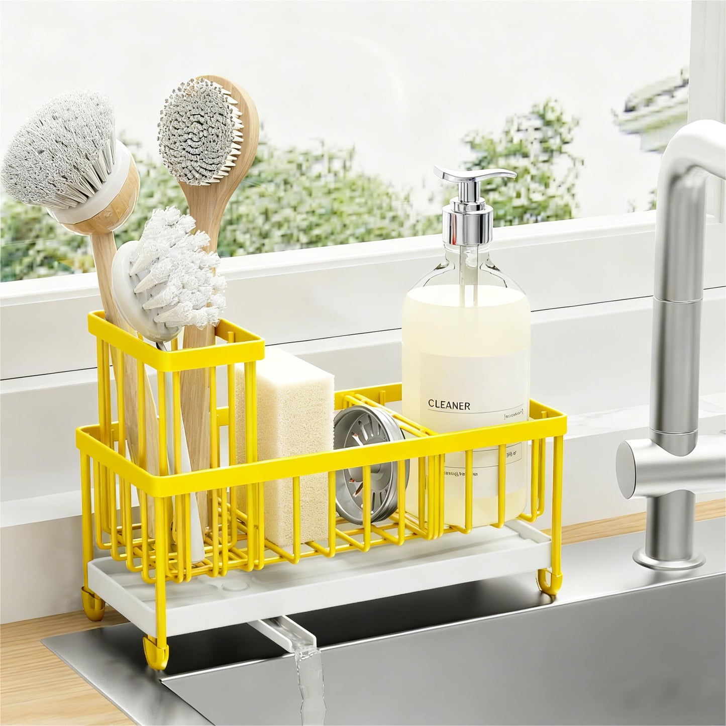 Cisily Black Sponge Holder for Kitchen Sink, Sink Caddy Organizer with High Brush Holder, Kitchen Countertop Organizers and Storage Essentials, Rustproof 304 Stainless Steel, Soap Dispenser Organize